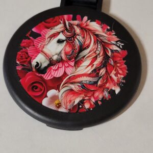 Black Compact Mirror with Horse