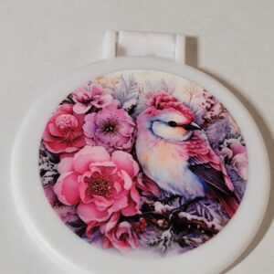 White Compact Mirror with Flowers and Birds