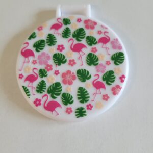 White Compact Mirror with Pink Flamingos