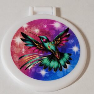 White Compact Mirror with Hummingbird