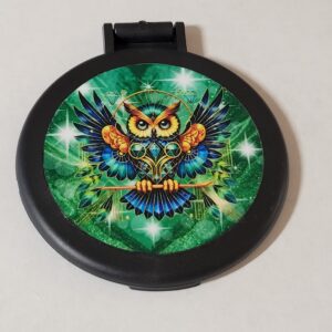 Black Compact Mirror with Owl