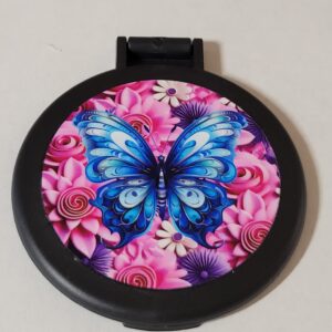 Black Compact Mirror with Blue Butterfly