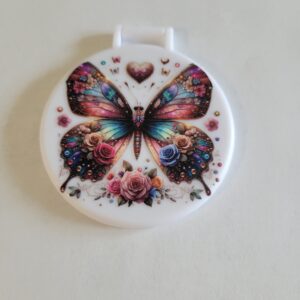 White Compact Mirror with Butterfly