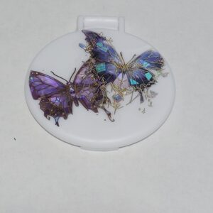 White Compact Mirror with Butterfly