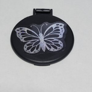 Black Compact Mirror with Silver Butterfly