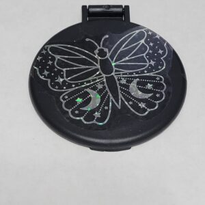 Black Compact Mirror with Silver Butterfly