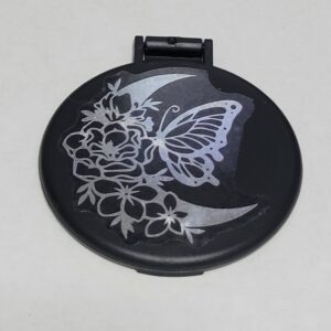 Black Compact Mirror with Silver Butterfly