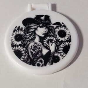 White Compact Mirror with Cowgirl