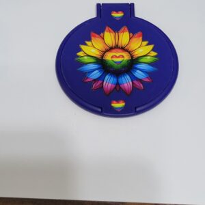 Blue Compact Mirror with Rainbow Sunflower