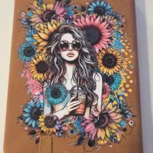 Small Brown Notebook with Girl and Flowers