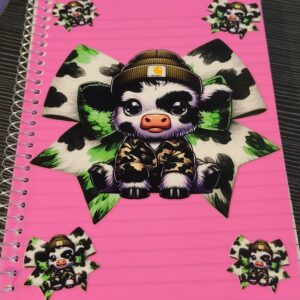 Pink Notebook with Black and White Cow