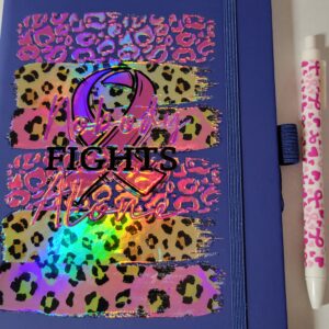 Blue Leather Notebook with Pink Ribbon and White Pen