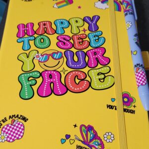 Yellow Leather Notebook with Saying and Blue Pen