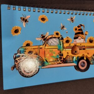 Blue Notebook with Sunflowers and Gnome