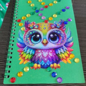 Green Notebook with Colorful Owl