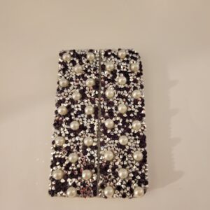 Grey Tiny Notebook with Purple and Pearls