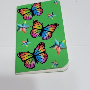 Green Tiny Notebook with Rainbow Butterflies