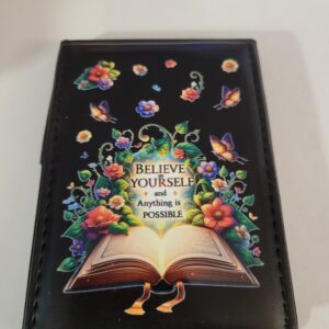 Small Black Leather Notebook with Book and Silver Pen