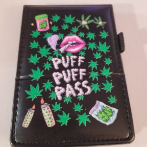 Small Black Leather Notebook with Puff Puff Pass and Silver Pen
