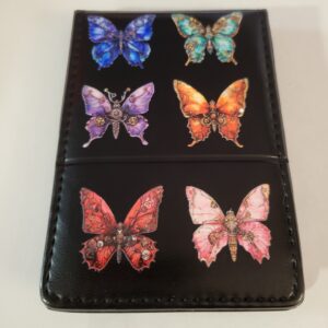Small Black Leather Notebook with Butterflies and Silver Pen