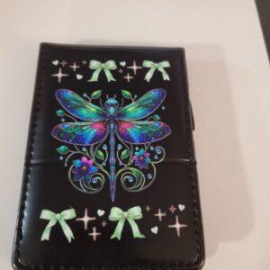 Small Black Leather Notebook with Dragonflies and Silver Pen