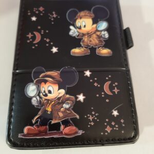 Small Black Leather Notebook with Mickey and Silver Pen