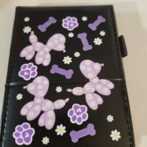 Small Black Leather Notebook with Purple Balloon Dog and Silver Pen