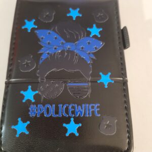 Small Black Leather Notebook with Police Wife and Silver Pen