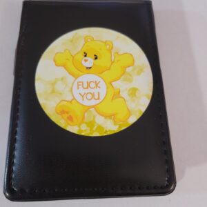Small Black Leather Notebook with Yellow Swear Bear and Silver Pen