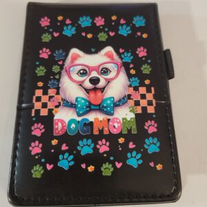 Small Black Leather Notebook with Dog Mom Dog and Silver Pen