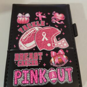 Small Black Leather Notebook with Pink Ribbon and Silver Pen