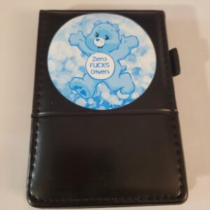 Small Black Leather Notebook with Swear Bear and Silver Pen