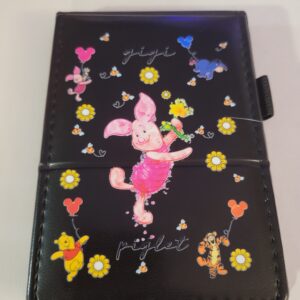 Small Black Leather Notebook with Piglet and Silver Pen