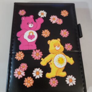 Small Black Leather Notebook with Care Bears and Silver Pen