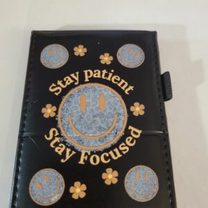 Small Black Leather Notebook with Happy Face and Silver Pen