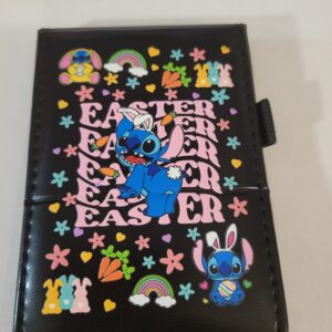Small Black Leather Notebook with Easter Stitch and Silver Pen
