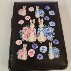 Small Black Leather Notebook with Easter Bunny and Silver Pen