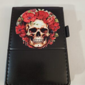 Small Black Leather Notebook with Skull and Silver Pen