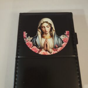 Small Black Leather Notebook with Mother Mary and Silver Pen
