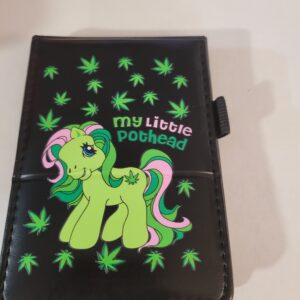 Small Black Leather Notebook with Weed Little Pony and Silver Pen