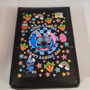 Small Black Leather Notebook with Easter Stitch and Silver Pen