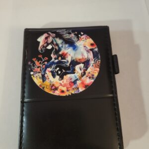 Small Black Leather Notebook with Horse and Silver Pen