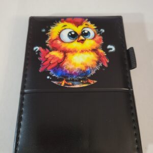 Small Black Leather Notebook with Chick and Silver Pen