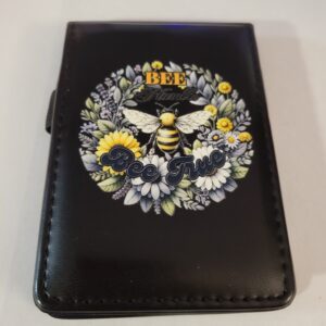 Small Black Leather Notebook with Bee and Silver Pen