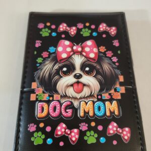 Small Black Leather Notebook with Dog Mom Dog and Silver Pen