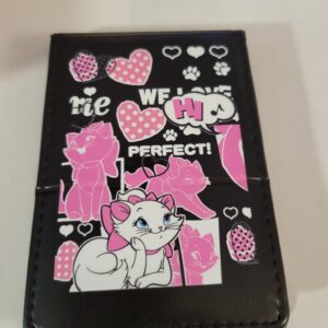 Small Black Leather Notebook with Marie Cat and Silver Pen