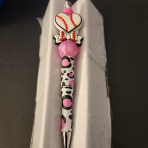 Pink Baseball Heart Pen