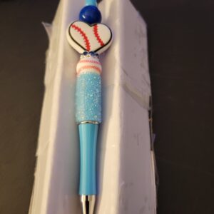 Light Blue Baseball Heart Pen