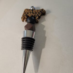 Silver and Black Wine Cork with Black and Brown Cow
