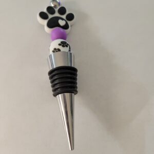 Silver and Black Wine Cork with Black and White Paw